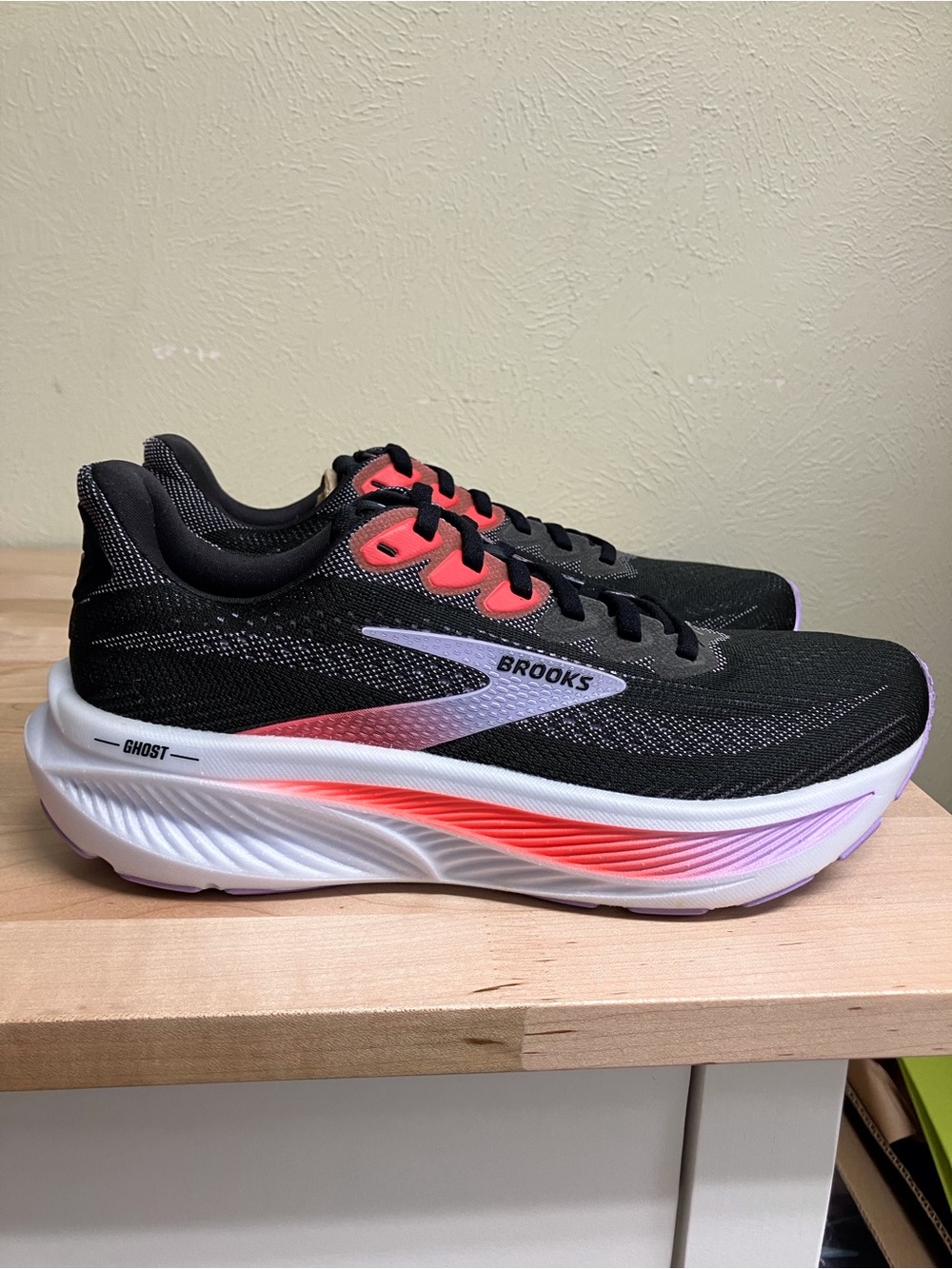 Brooks Women’s Ghost Running Shoes - Black with Coral and Lavender Highlights